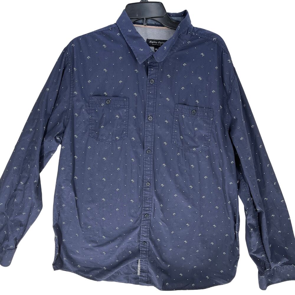 Eighty Eight Platinum Button Up Shirt Mens XXL Blue All Over Print Long Sleeve